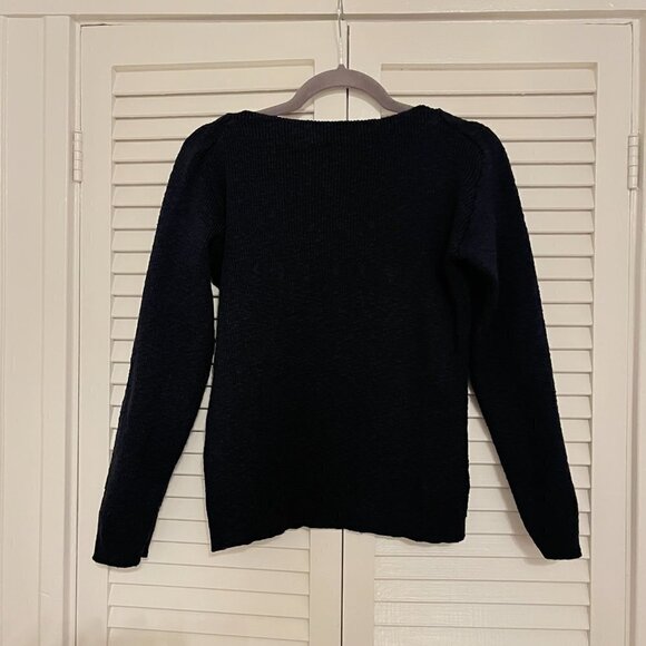 J. Peterman sweater women crewneck boatneck ribbed textured navy blue XS - Picture 7 of 9